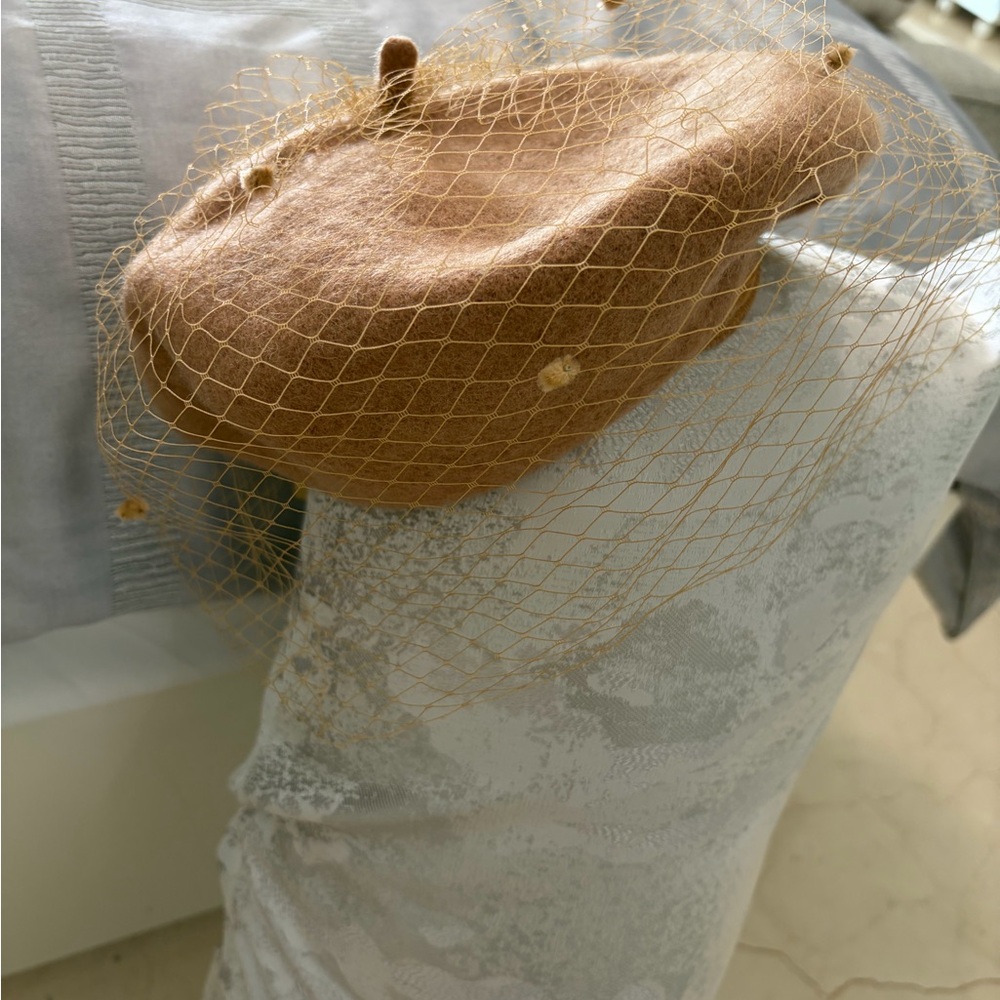 Tan Beret with Netting